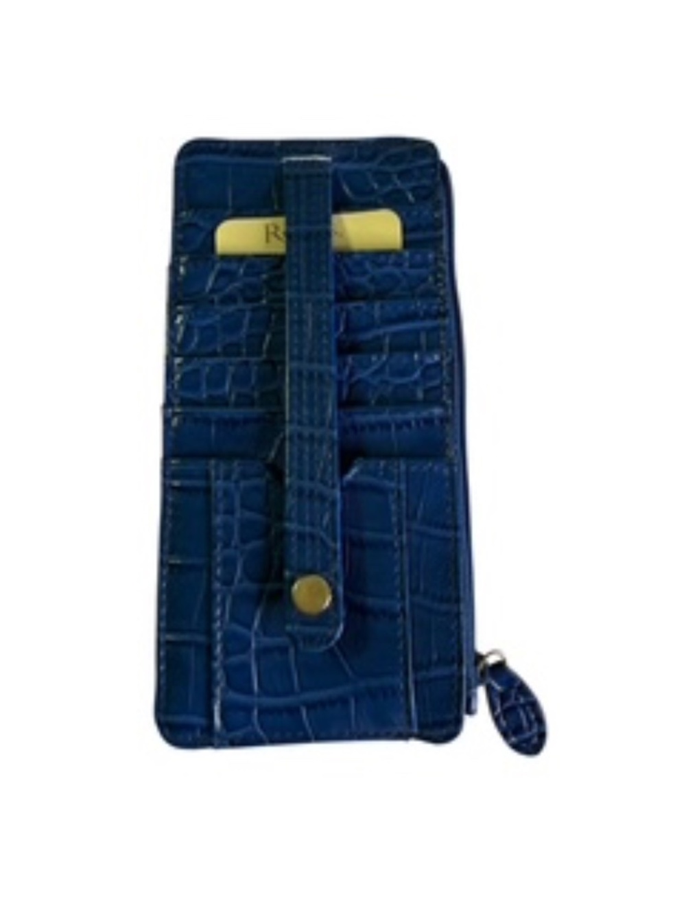 NWT Rolfs Credit Card Zip Top Closure Royal Blue Alligator Embossed Wallet